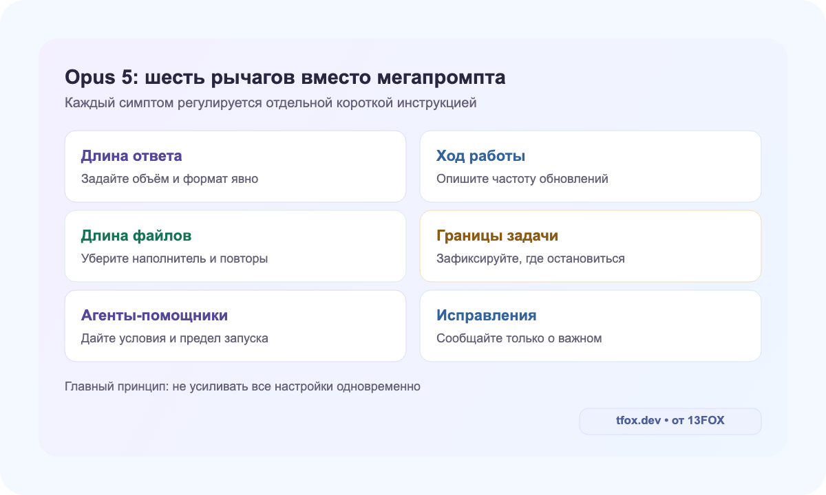 Шесть отдельных рычагов настройки промпта Claude Opus 5