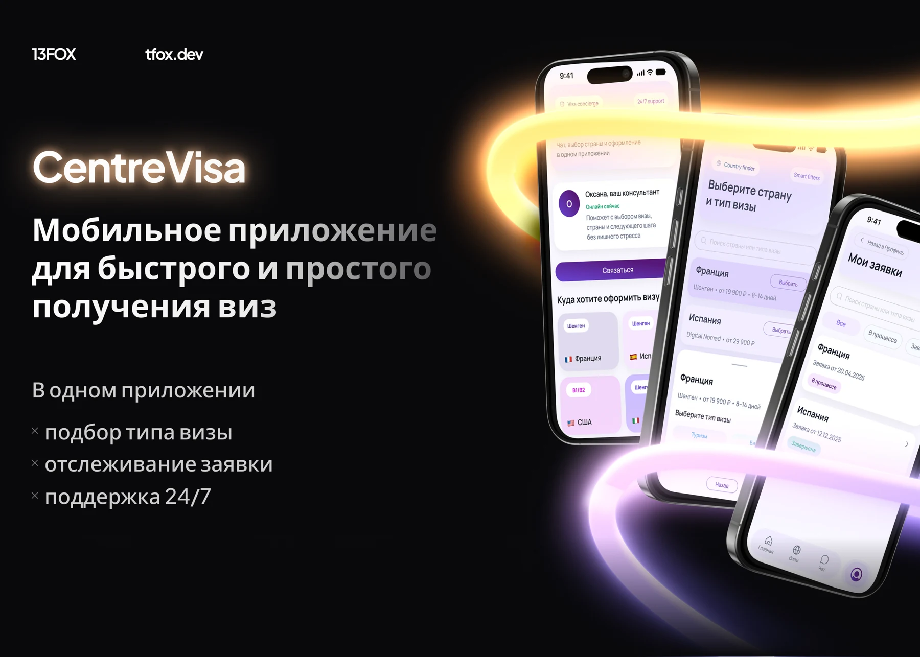 Презентация CentreVisa: мобильный сервис для подбора визы, отслеживания заявки и общения с консультантом