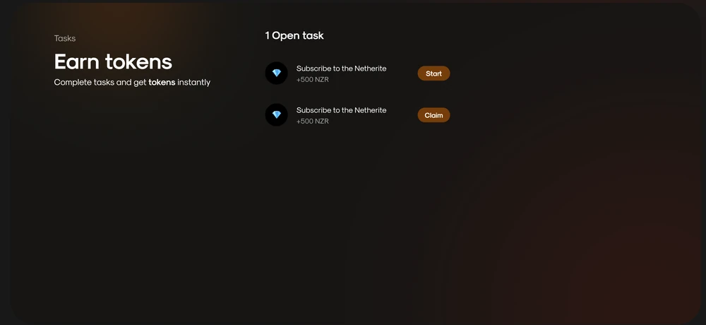 Раздел Tasks NetheriteTrade: задания, кнопки Start и Claim